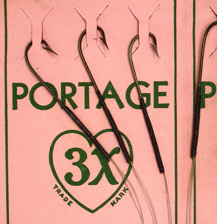 33b  Portage hooks, 3X, carlisle, #3, double gut, bronzed. 