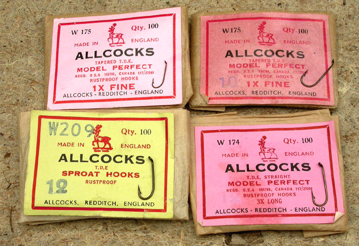 13. Allcock’s, assorted trout hooks, Redditch England.