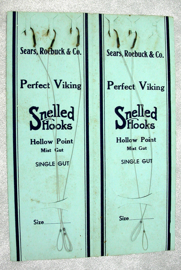 38. Sears, Roebuck & Co., snelled hooks, Perfect Viking, hollow point, single gut.